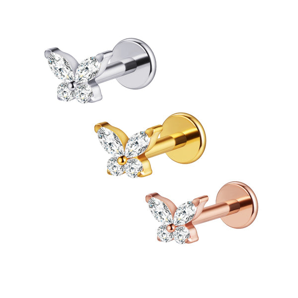 Titanium Butterfly Gem Internally Threaded Flatback Ring