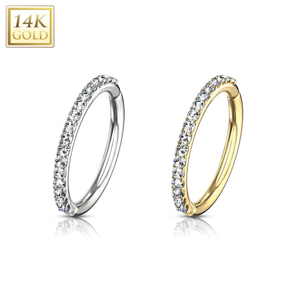 14k gold clear gem hinged segment ring