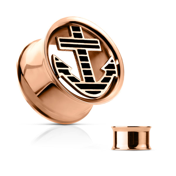 Nautical anchor plug that is rose gold and double flared