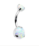 Double Prong Opal Internally Threaded Belly Ring