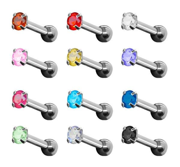 Round Prong Gem Internally Threaded Cartilage Ring