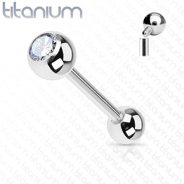 Internally Threaded Solid G23 Titanium Barbell with Jeweled Ball