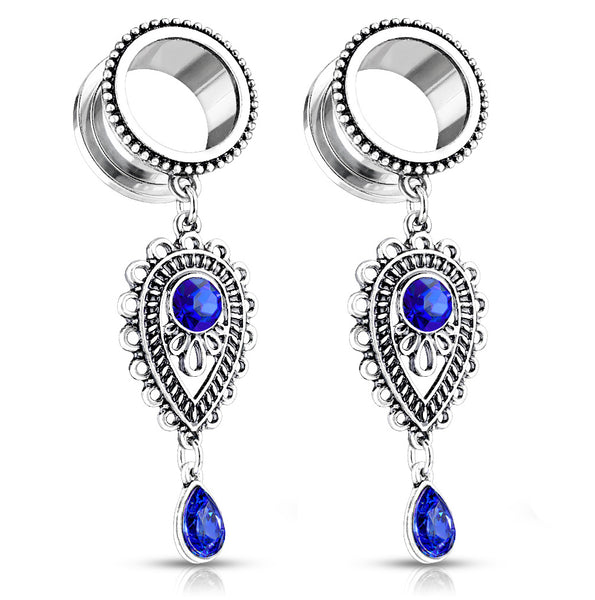 PAIR Blue Stone Teardrop Dangle Plugs