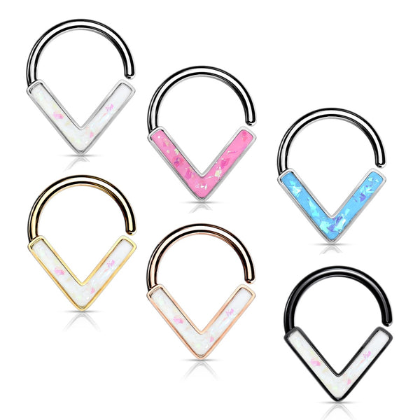 Opal Glitter Chevron Design Bendable Septum Ring