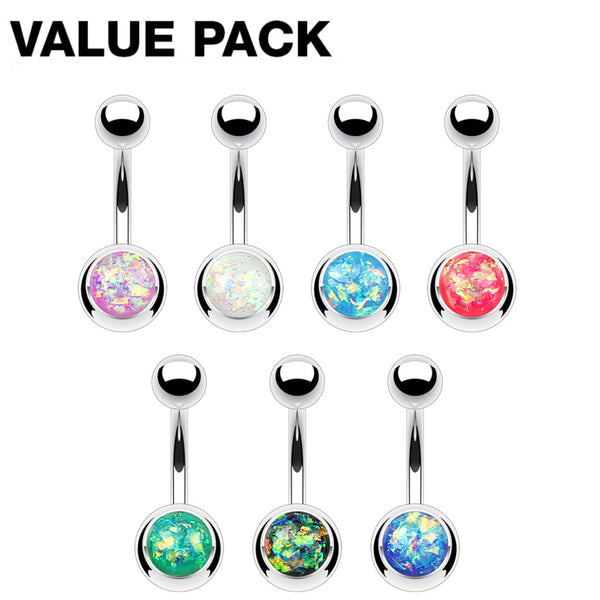 7-Piece Opal Non-Dangle Belly Ring Value Pack