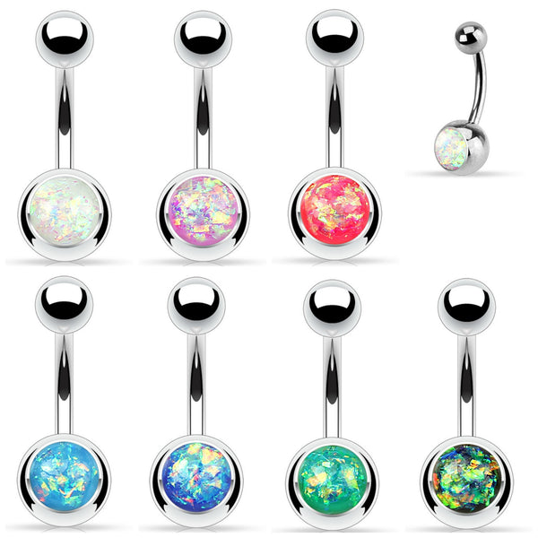 Opal glitter non dangle belly ring