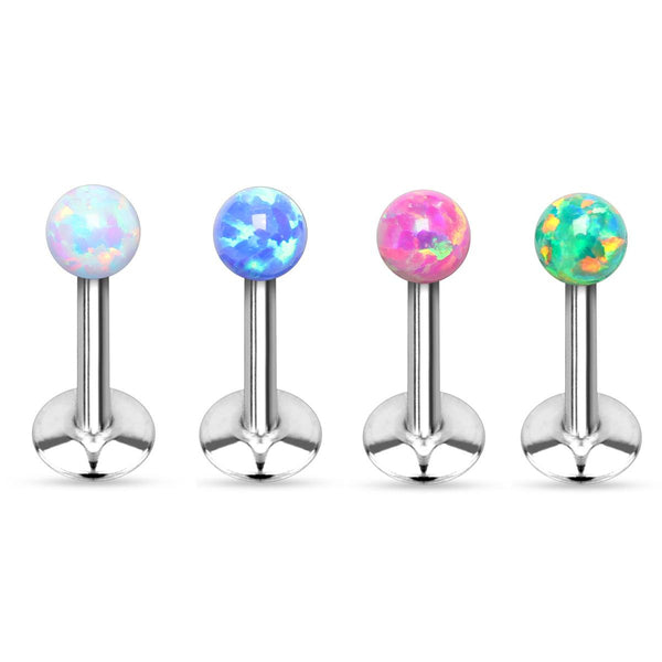 Opal Ball Top Internally Threaded Flatback Ring 16g