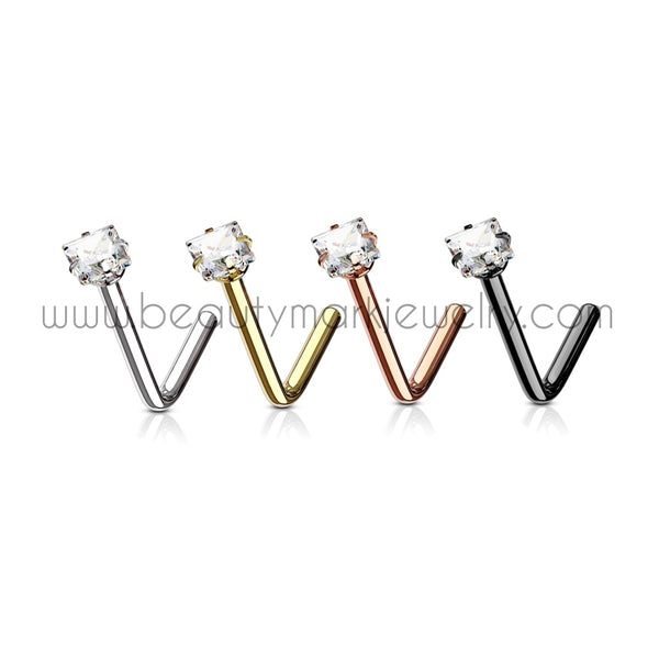 Square Gem Steel L-Bend Nose Ring – Beauty Mark Body Jewelry