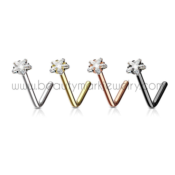 star gem surgical steel l-bend nose ring