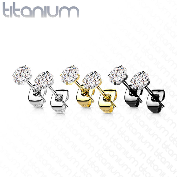 PAIR Round Gem Titanium Stud Earrings