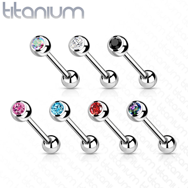 Titanium Gem Ball Tongue Ring