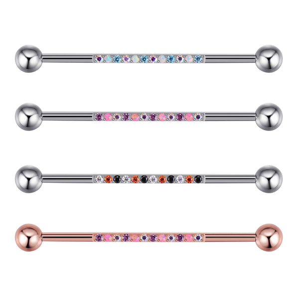 Single Line of Gems Titanium Internally Threaded Industrial Barbell