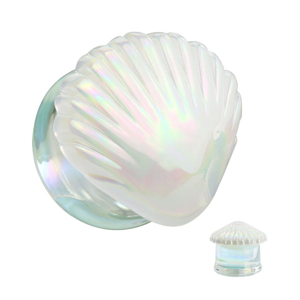 PAIR Iridescent White Shell Glass Plugs