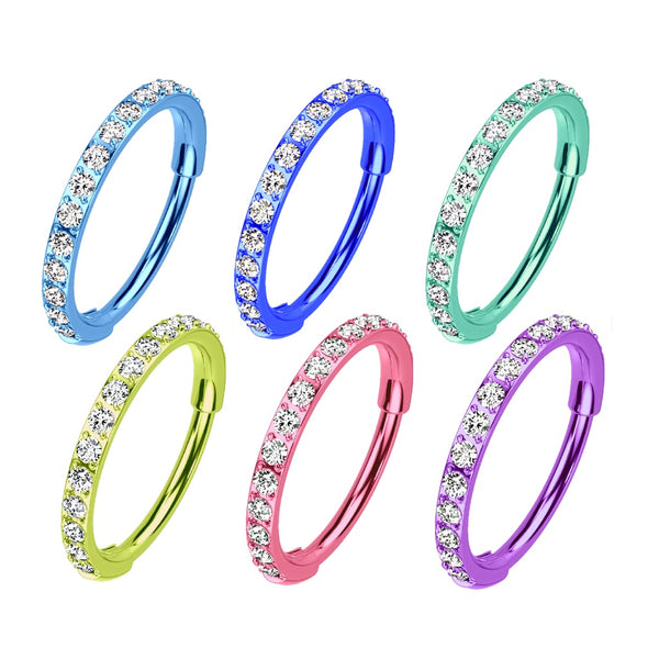 Anodized Titanium Micro Gem Hinged Nose Hoop