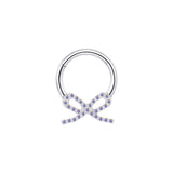 Titanium Bow Septum Ring | Gemstone Hinged Clicker | Coquette Jewelry 16g