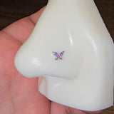 Titanium Butterfly Gem L-Bend Nose Ring