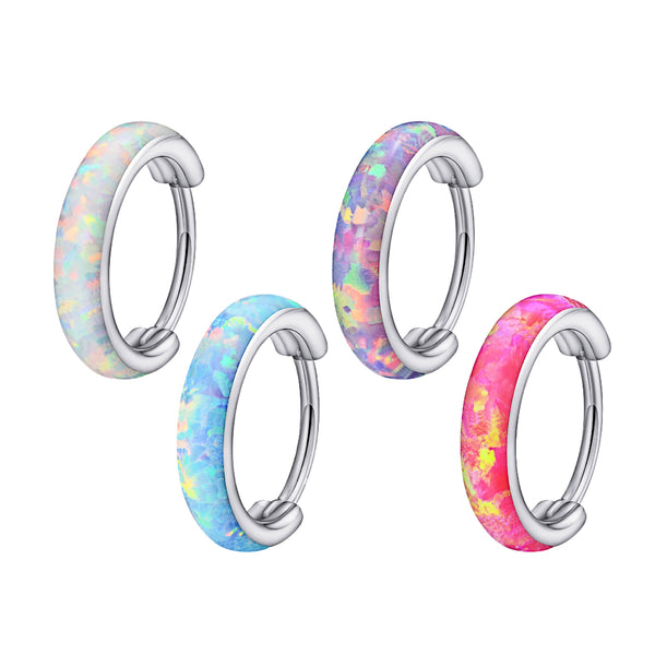 Chunky Opal Band Titanium Hinged Nose Hoop