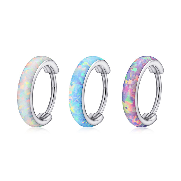 Chunky Opal Band Titanium Hinged Nose Hoop