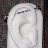Single Line of Gems Titanium Internally Threaded Industrial Barbell