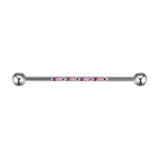 Single Line of Gems Titanium Internally Threaded Industrial Barbell