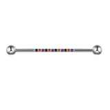 Single Line of Gems Titanium Internally Threaded Industrial Barbell