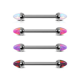 PAIR Dainty Opal Spike Ends Internally Threaded Titanium Nipple Rings