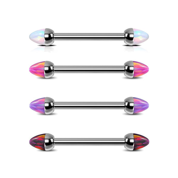 PAIR Dainty Opal Spike Ends Internally Threaded Titanium Nipple Rings