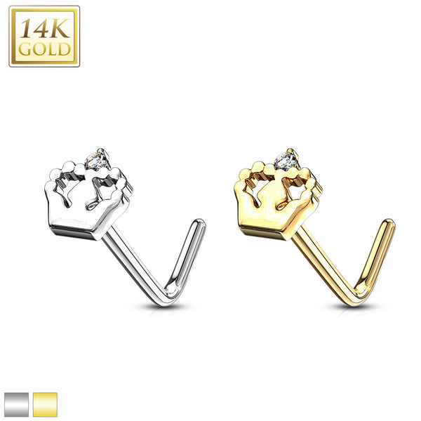 14k Gold Crown L-Bend Nose Ring