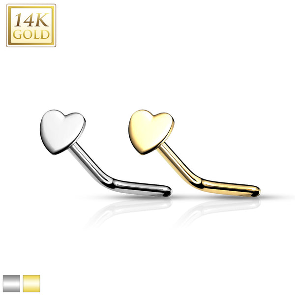 14k Gold Heart L-Bend Nose Ring