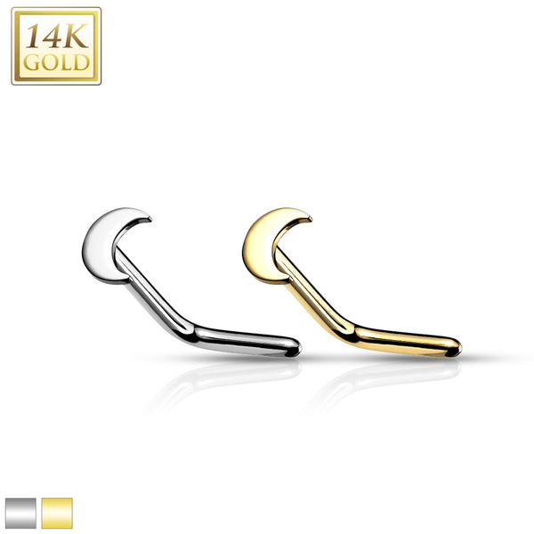 14k Gold Crescent Moon L-Bend Nose Ring