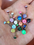 Double Prong Opal Internally Threaded Belly Ring