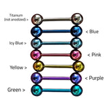 Anodized Single Line Gem Titanium Industrial Barbell