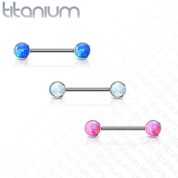 PAIR Bezel Opal Internally Threaded Titanium Nipple Rings