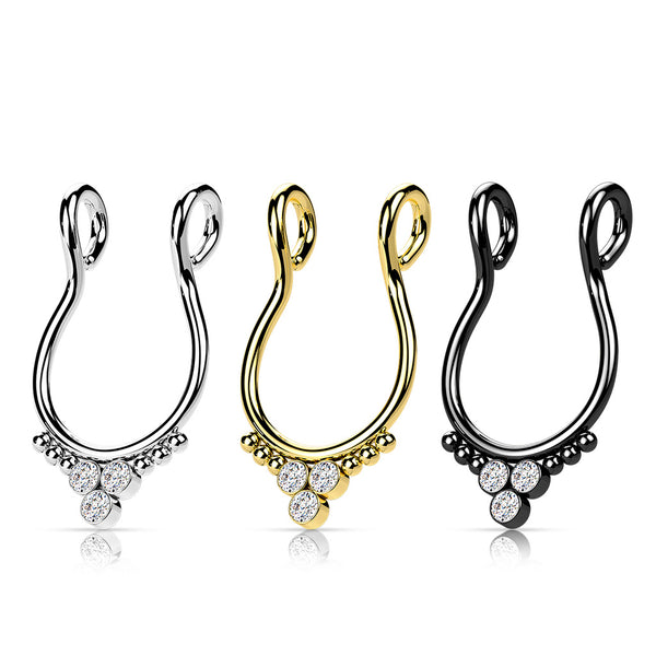 Triple Gem & Bead Faux Septum
