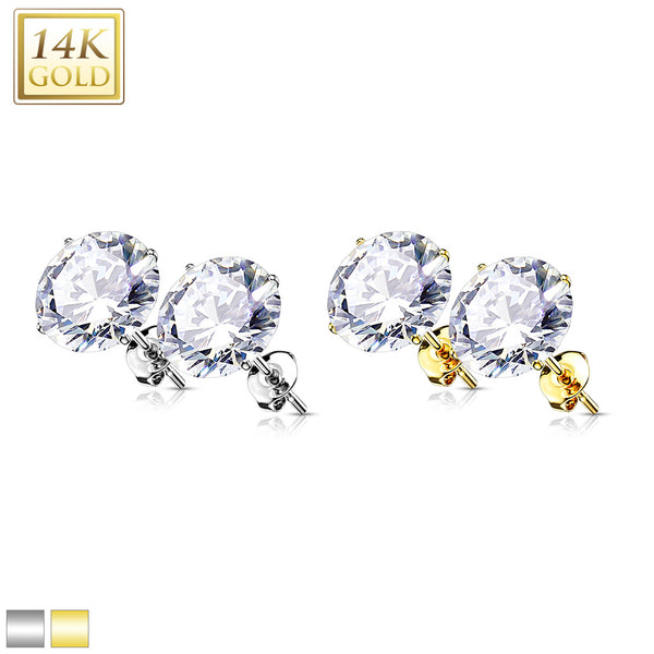PAIR 14k Gold Earring Studs with Cz