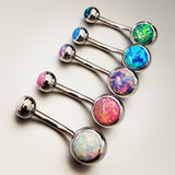 Double Opal Non-Dangle Belly Button Ring