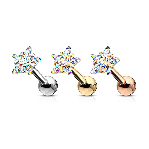 Star Top Prong Gem Cartilage and Tragus Ring
