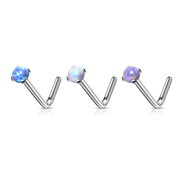 Opal Prong Top L-Bend Nose Ring