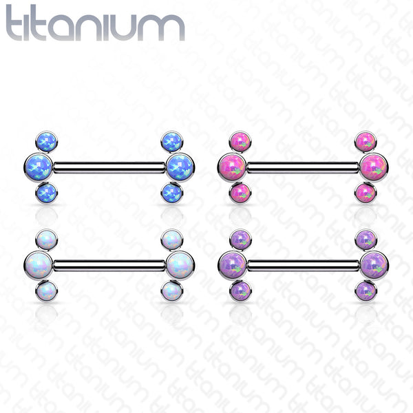 PAIR Triple Opal Titanium Nipple Rings