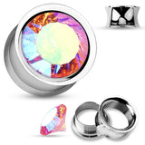 PAIR Aurora Borealis Stone Front Surgical Steel Plugs