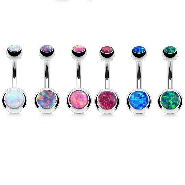 Double opal non-dangle belly button ring