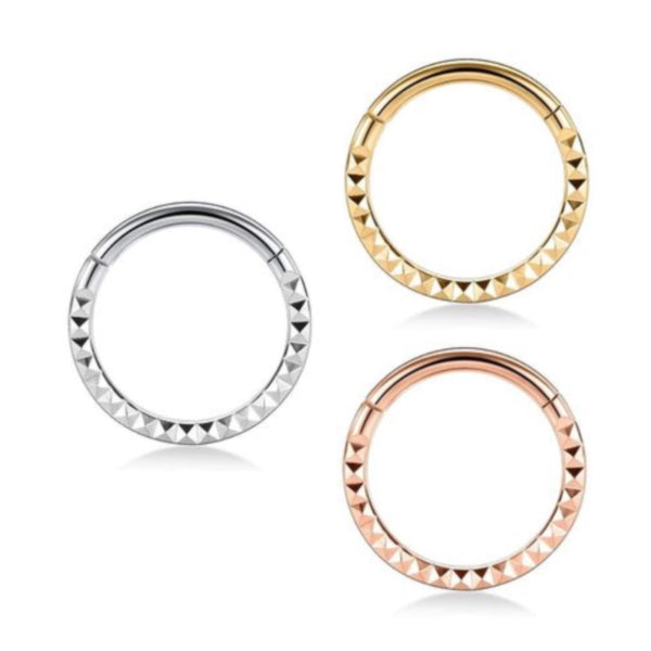 Front Facing Pyramid Design Titanium Hinged Ring
