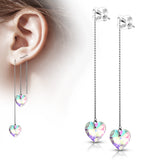 PAIR Iridescent Heart Threader Chain Earrings