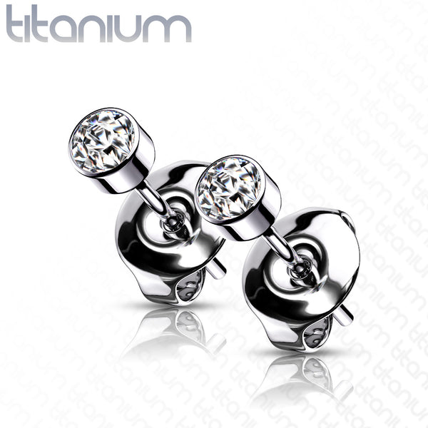 PAIR Bezel Gem Titanium Earrings