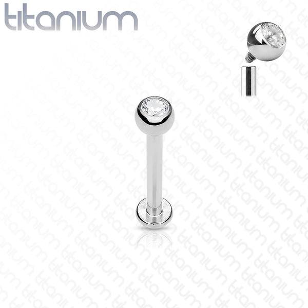 Internally Threaded Solid G23 Titanium Lip Ring with Jeweled Ball