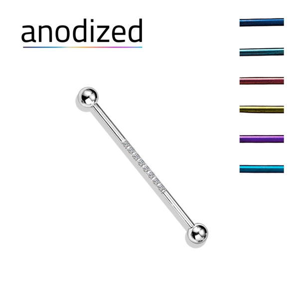 Anodized Single Line Gem Titanium Industrial Barbell