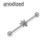 Anodized Pot Leaf Titanium Industrial Barbell