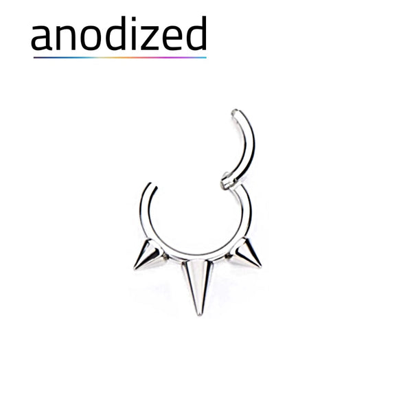 Anodized Triple Spiked Titanium Hinged Ring