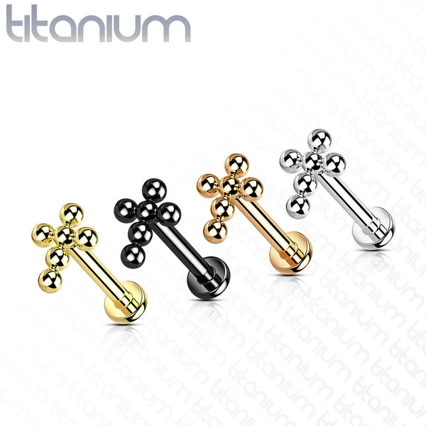 Titanium Beaded Cross Internally Threaded Lip Ring