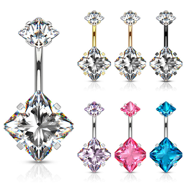 Double Square Gem Internally Threaded Belly Button Ring